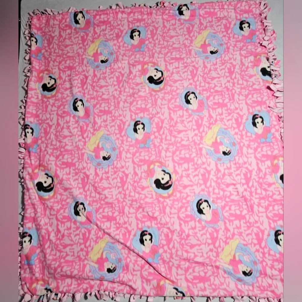 homemade hand tied pink Snow White baby throw blanket  approx. 52
